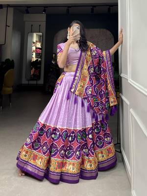 Yana Fab Tussar Silk Patola Print Purple Lehenga Choli Set 4