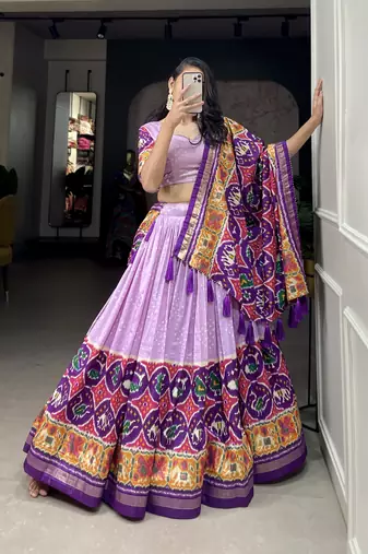 Yana Fab Tussar Silk Patola Print Purple Lehenga Choli Set