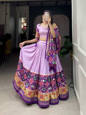 Yana Fab Tussar Silk Patola Print Purple Lehenga Choli Set 5