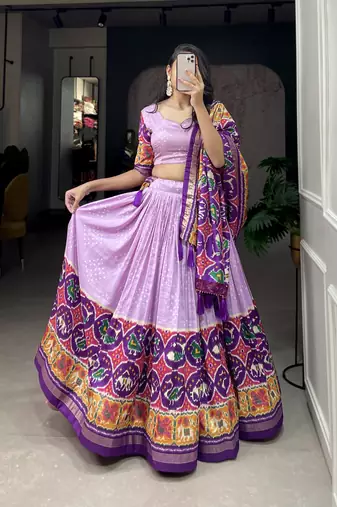Yana Fab Tussar Silk Patola Print Purple Lehenga Choli Set