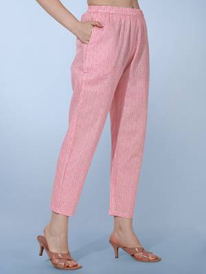 Light Pink Jaipuri Floral Printed Cotton Straight Fit Kurta And Trouser 4