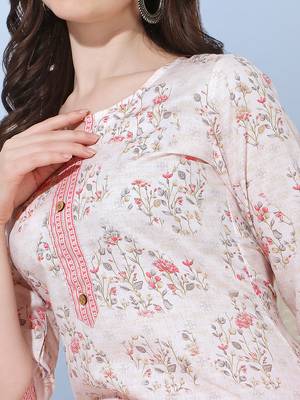 Light Pink Jaipuri Floral Printed Cotton Straight Fit Kurta And Trouser 5