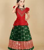 Kids Red New south Indian traditional pattu pavadai Jacquard Lehenga choli for girls dress