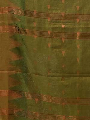 Moss Green Tissue Handwoven Soft Saree With Geometric Designs 5