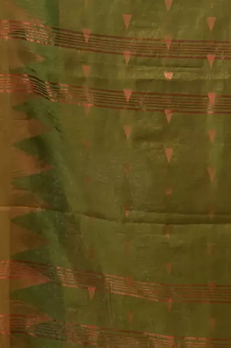 Moss Green Tissue Handwoven Soft Saree With Geometric Designs