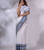 White Cotton Handwoven Saree With Texture Borders