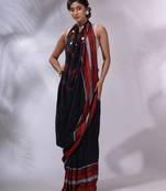 Black Cotton Handwoven Saree With Texture Borders