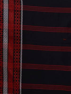 Black Cotton Handwoven Saree With Texture Borders 5
