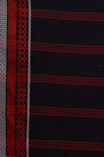 Black Cotton Handwoven Saree With Texture Borders