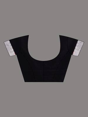 Black Cotton Handwoven Saree With Texture Borders 6