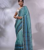 Sea Green Cotton Handwoven Saree With Texture Borders