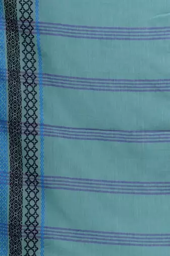 Sea Green Cotton Handwoven Saree With Texture Borders