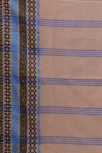 Beige Cotton Handwoven Saree With Texture Borders