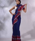 Blue Cotton Handwoven Saree With Texture Borders