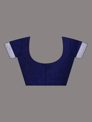 Blue Cotton Handwoven Saree With Texture Borders 5