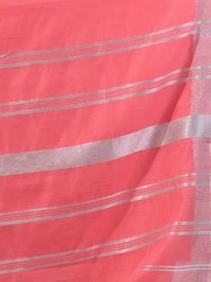 Flamingo Pink Cotton Silk Handwoven Saree With Zari Woven Stripes Pallu 5