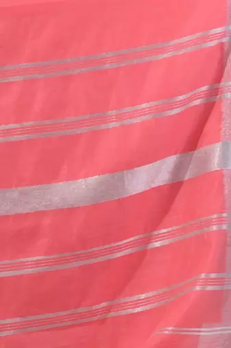 Flamingo Pink Cotton Silk Handwoven Saree With Zari Woven Stripes Pallu