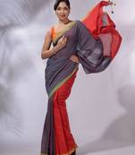 Teal And Red Cotton Handwoven Patli Pallu Saree