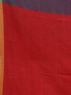 Teal And Red Cotton Handwoven Patli Pallu Saree 5