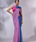 Lilac And Sapphire Blue Cotton Handwoven Patli Pallu Saree