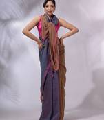 Aegean Blue And Ochre Yellow Cotton Handwoven Patli Pallu Saree