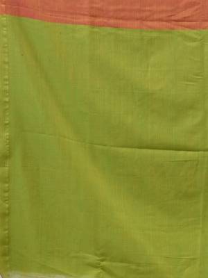 Orange And Parrot Green Cotton Handwoven Patli Pallu Saree 6