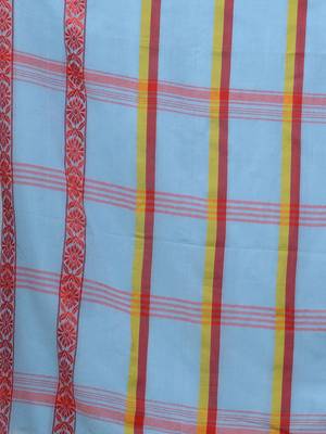 Sky Blue Cotton Handwoven Saree With Stripes Pattern 5