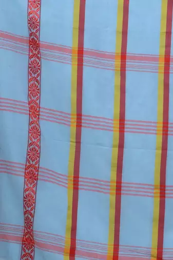 Sky Blue Cotton Handwoven Saree With Stripes Pattern