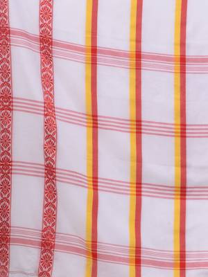 White Cotton Handwoven Saree With Stripes Pattern 6