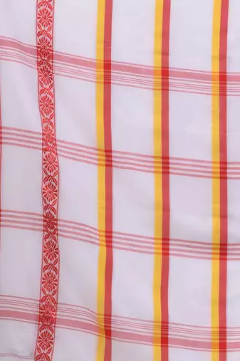 White Cotton Handwoven Saree With Stripes Pattern