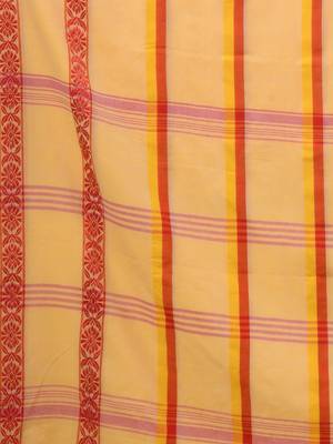 Light Yellow Cotton Handwoven Saree With Stripes Pattern 7
