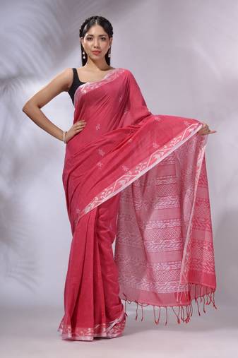 Pink Cotton Handwoven Soft Saree With Texture Designs