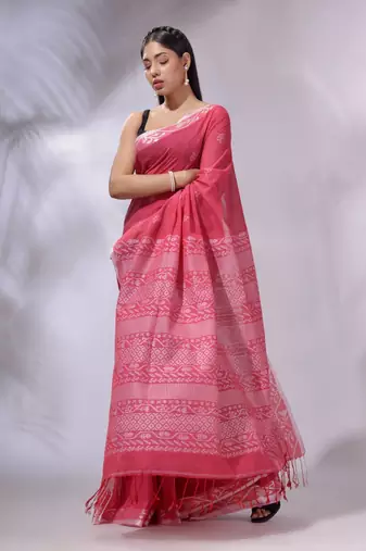 Pink Cotton Handwoven Soft Saree With Texture Designs