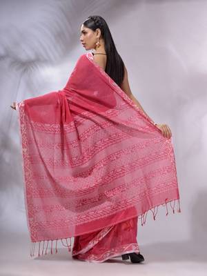 Pink Cotton Handwoven Soft Saree With Texture Designs 4