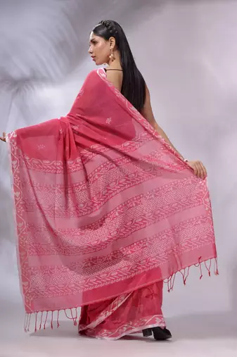 Pink Cotton Handwoven Soft Saree With Texture Designs