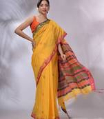 Yellow Cotton Handwoven Soft Saree With Texture Designs