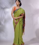 Light Green Cotton Handwoven Soft Saree With Texture Designs