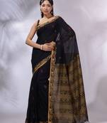 Black Cotton Handwoven Soft Saree With Texture Designs