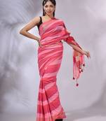 Pink Cotton Colorblocked Handwoven Soft Saree