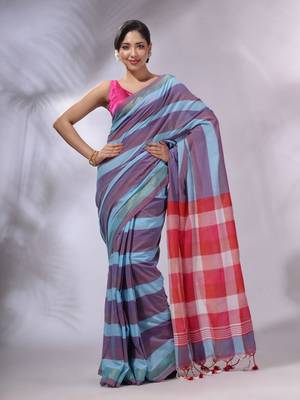 Multicolor Cotton Colorblocked Handwoven Soft Saree 1