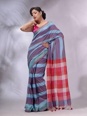Multicolor Cotton Colorblocked Handwoven Soft Saree 2