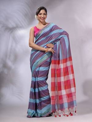 Multicolor Cotton Colorblocked Handwoven Soft Saree 3