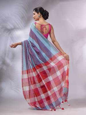 Multicolor Cotton Colorblocked Handwoven Soft Saree 5