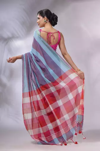 Multicolor Cotton Colorblocked Handwoven Soft Saree