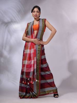 Multicolor Cotton Colorblocked Handwoven Soft Saree 1
