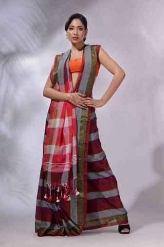Multicolor Cotton Colorblocked Handwoven Soft Saree