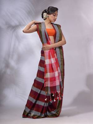 Multicolor Cotton Colorblocked Handwoven Soft Saree 2