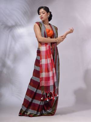 Multicolor Cotton Colorblocked Handwoven Soft Saree 3