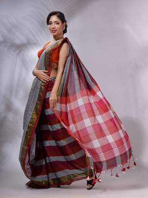 Multicolor Cotton Colorblocked Handwoven Soft Saree 4