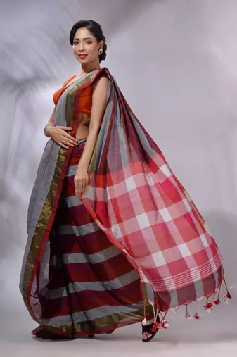 Multicolor Cotton Colorblocked Handwoven Soft Saree